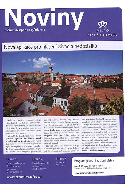 Noviny města - srpen 2013 - titulní strana